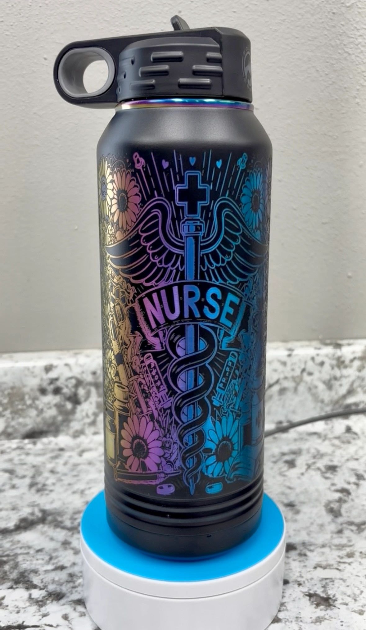 Custom engraved nurse themed water bottle